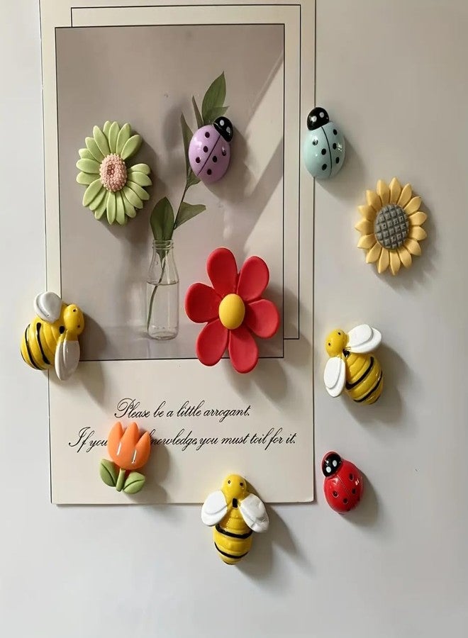 WARMINGO DE 10 Pc Resin Flower Bees Bugs Fridge Magnets for Home Decor & Gifting | Kitchen Decoration Stylish Refrigerator Accessories | Cute Fridge Magnets | Valentine Gift - Image 1